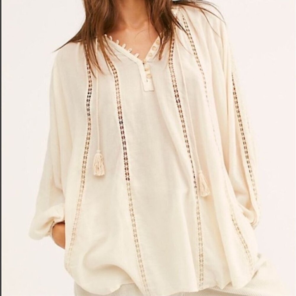 Spell Loves Me Not Embroidered Button Front Boho Cream Cotton Blouse Top Medium - Picture 3 of 10